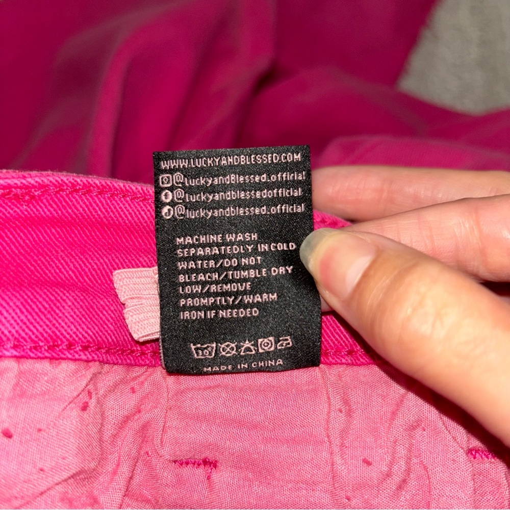 NWT Lucky & Blessed Wide Leg Crop Fit Jeans Pink Rhinestone Boho Women’s Sz 18 - Picture 7 of 7